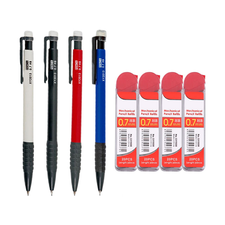 4 Sets of 0.7mm Mechanical Pencil and HB Lead Refills – Comfortable Grip, Smooth & Precise Writing