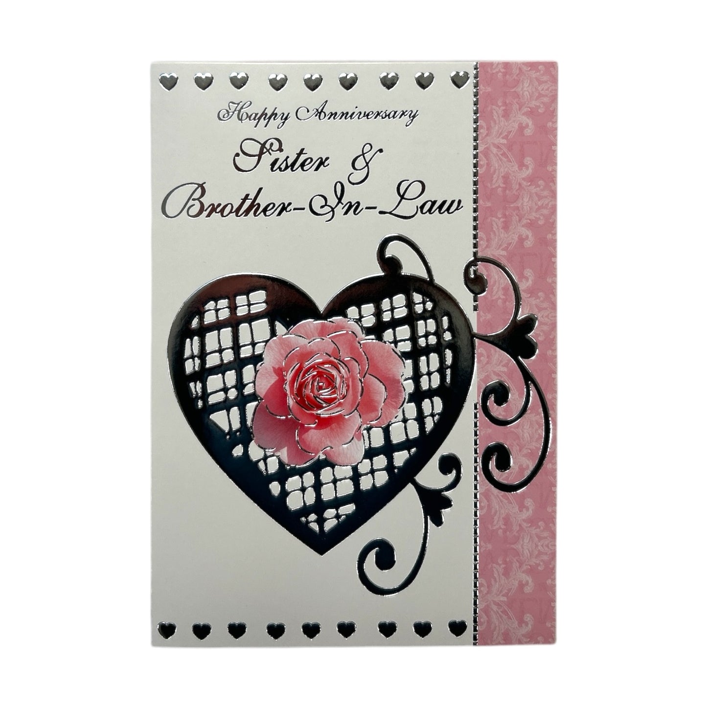 Sister & Brother-In-Law Traditional Silver Heart Design Anniversary Card