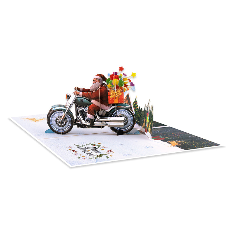 Santa on Wheels 3D Christmas Motorcycle Pop Up Card