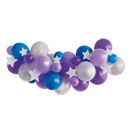 Assorted Lavender, Purple, Royal Blue, & Silver Balloon Arch Kit With Diecut Stars
