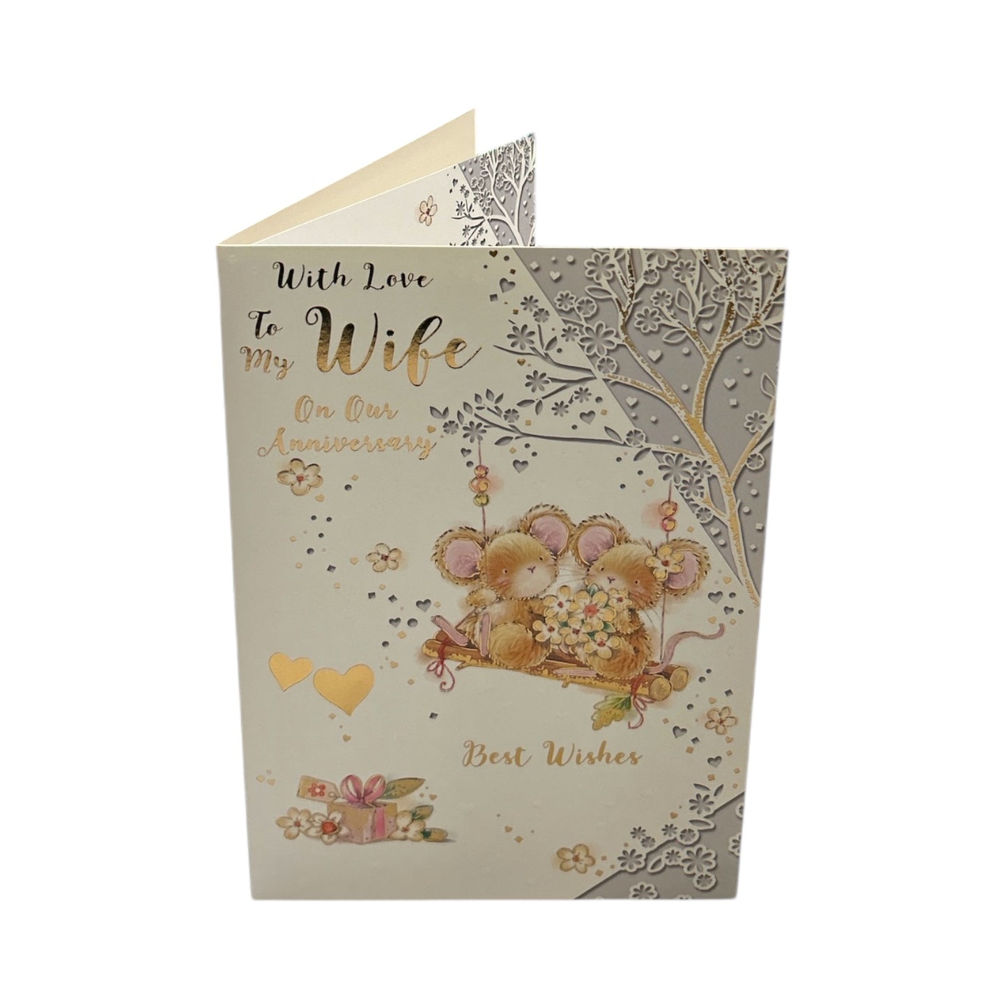 To My Wife Lovely Mice On Swing Design Anniversary Card