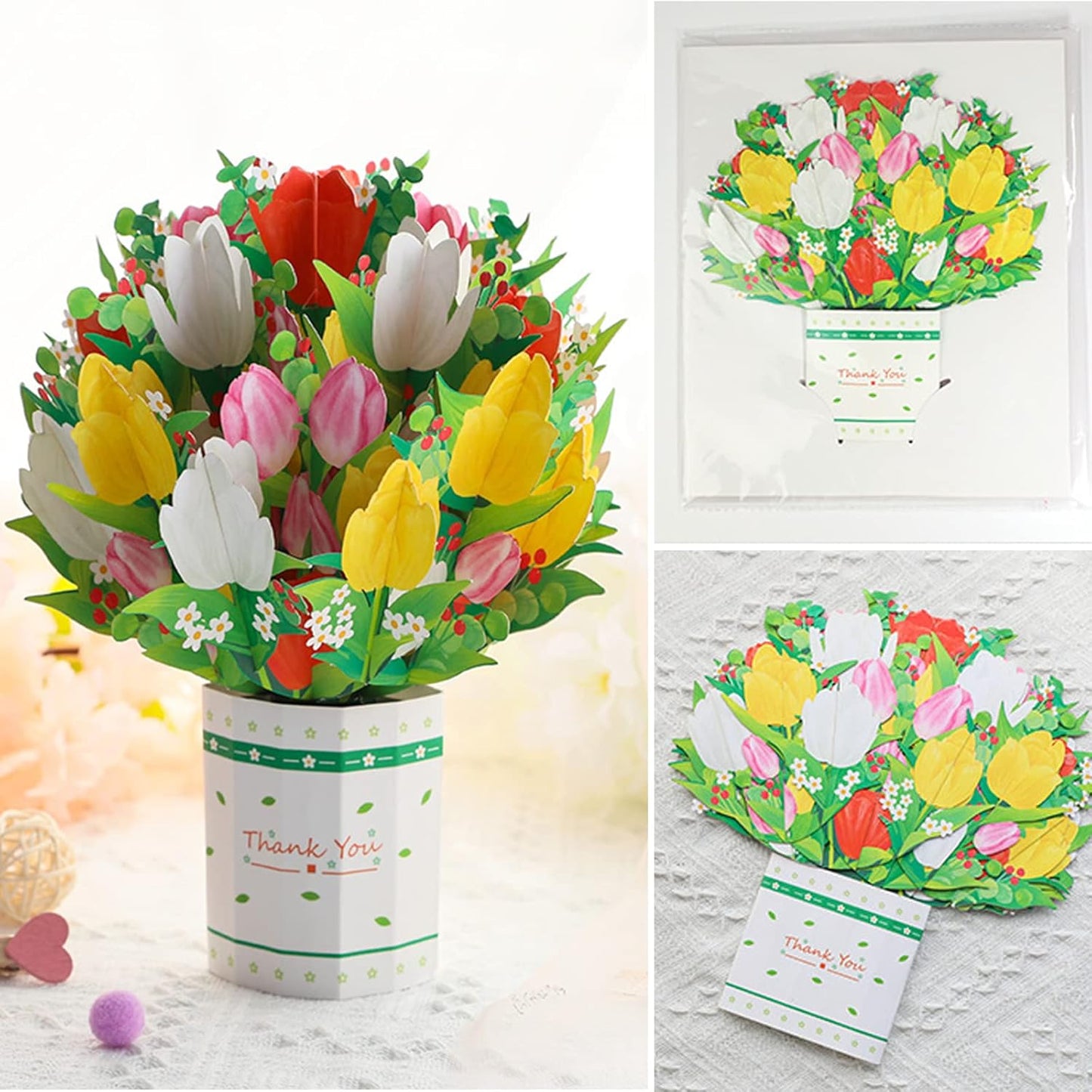 Tulip Charm 3D Pop Up Greeting Card - Mother's Day Birthday Wedding Anniversary