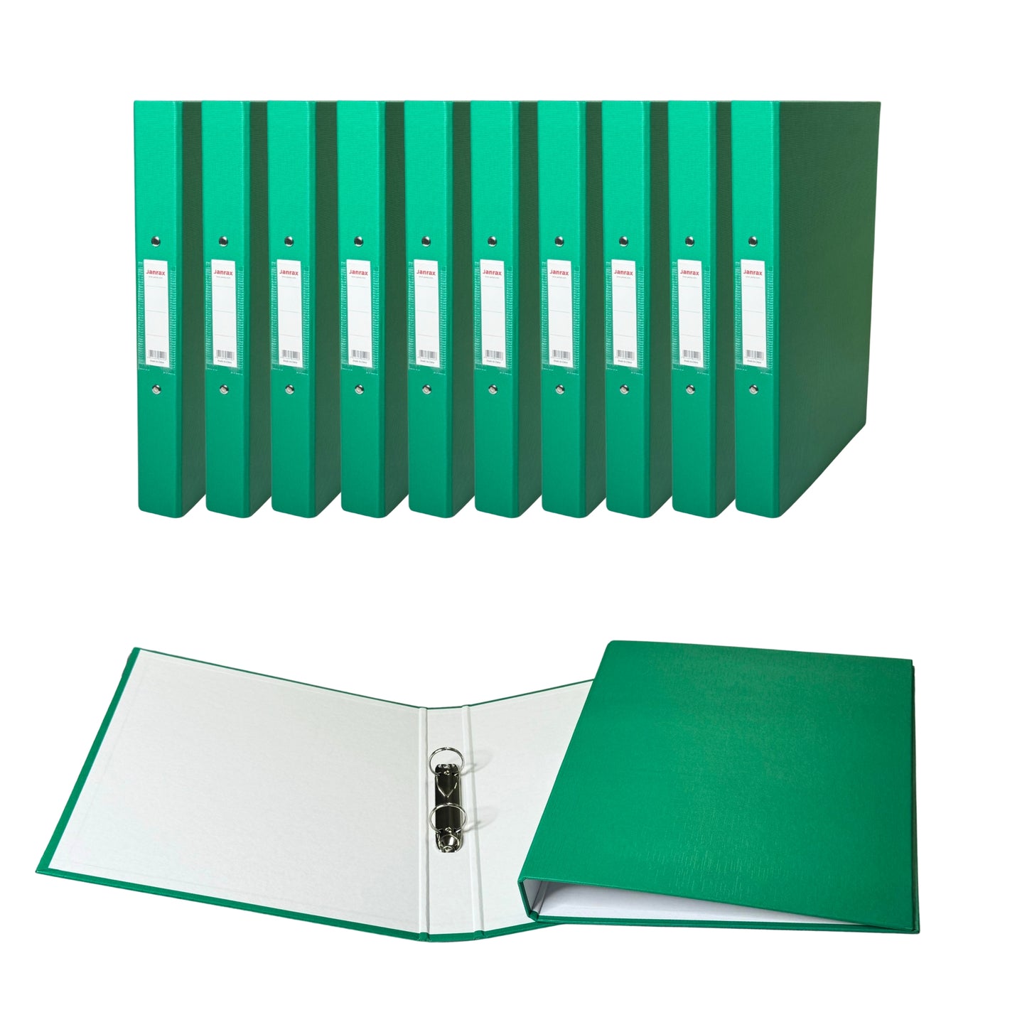 Pack of 20 A4 Green Paper Over Board Ring Binders by Janrax