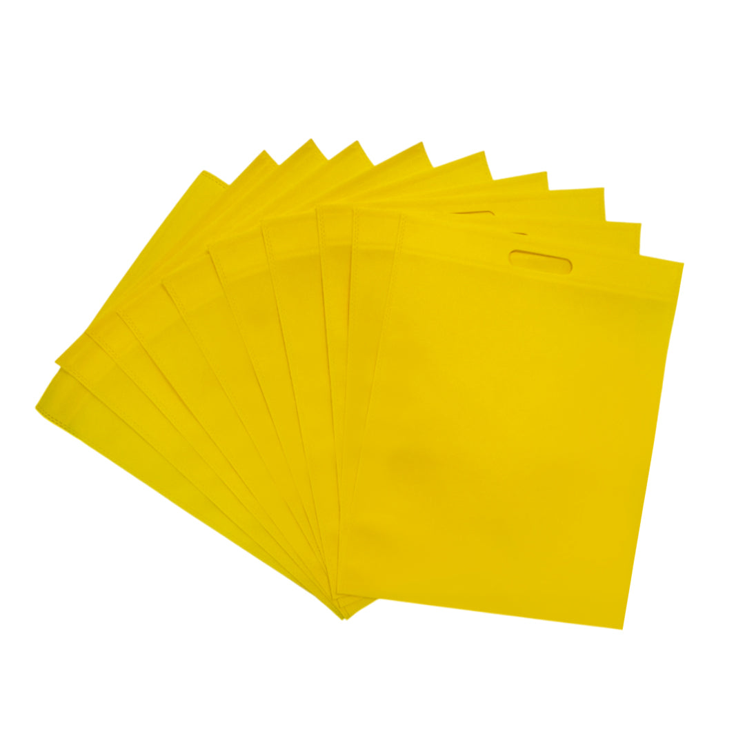 Pack of 100 Yellow Coloured 35x25cm Non-Woven Patch Handle Bags
