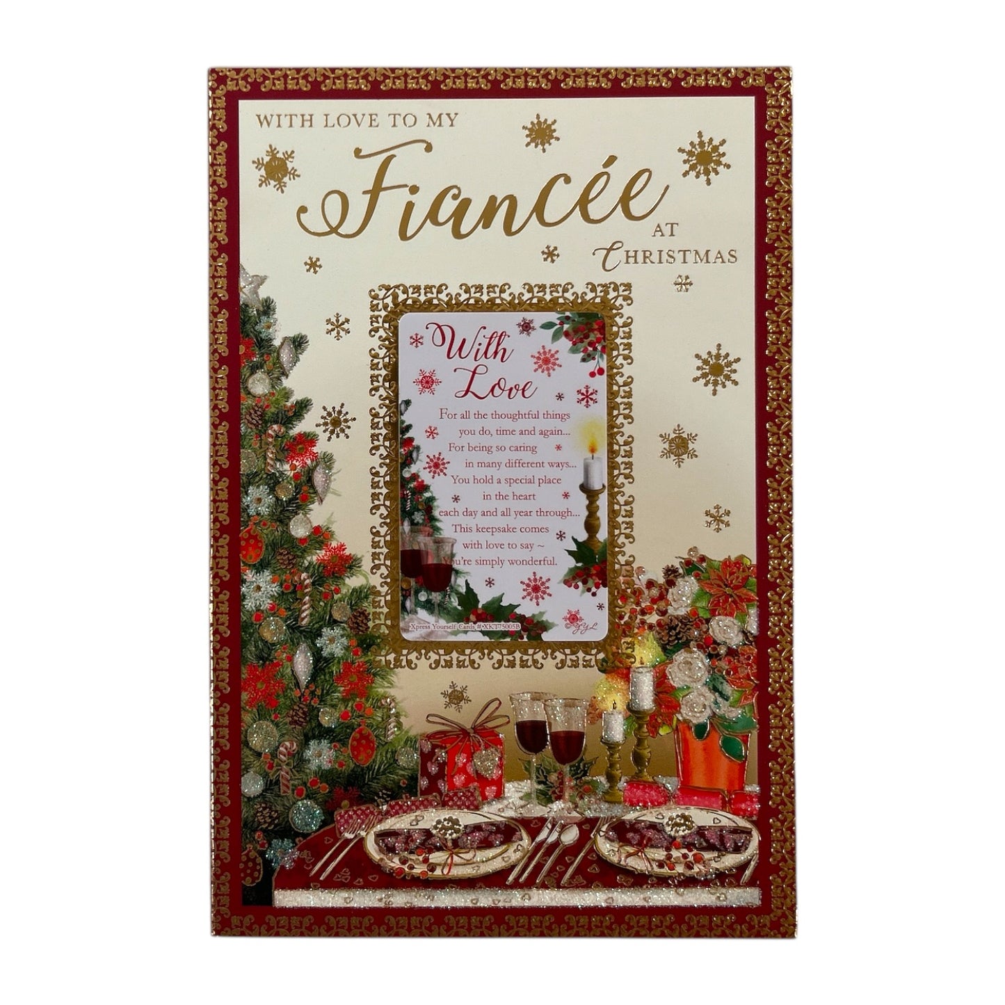 For Fiancée Floral Glitter Finished Christmas Card