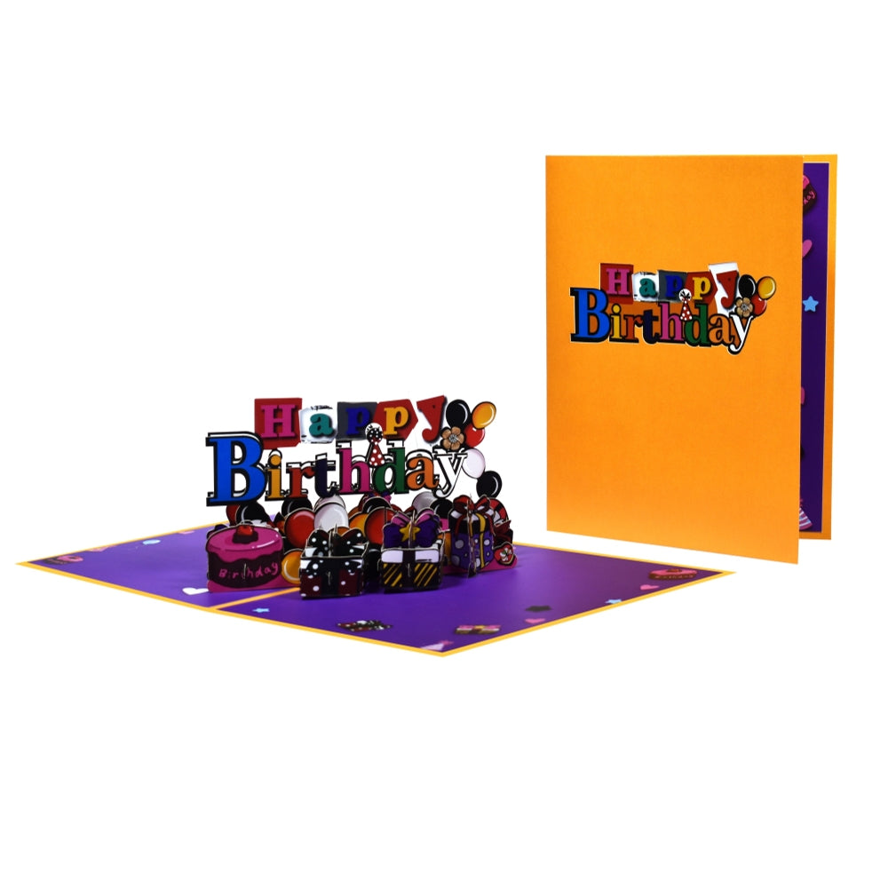 Balloons and Cake Design Purple Party 3D Pop Up Birthday Card