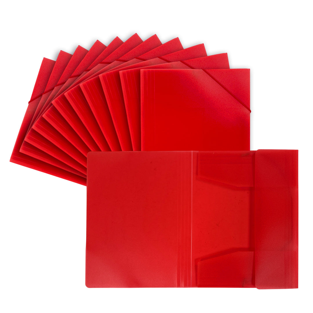 Pack of 12 A4 Clearview Red 3 Flap Folders with Elasticated Closure
