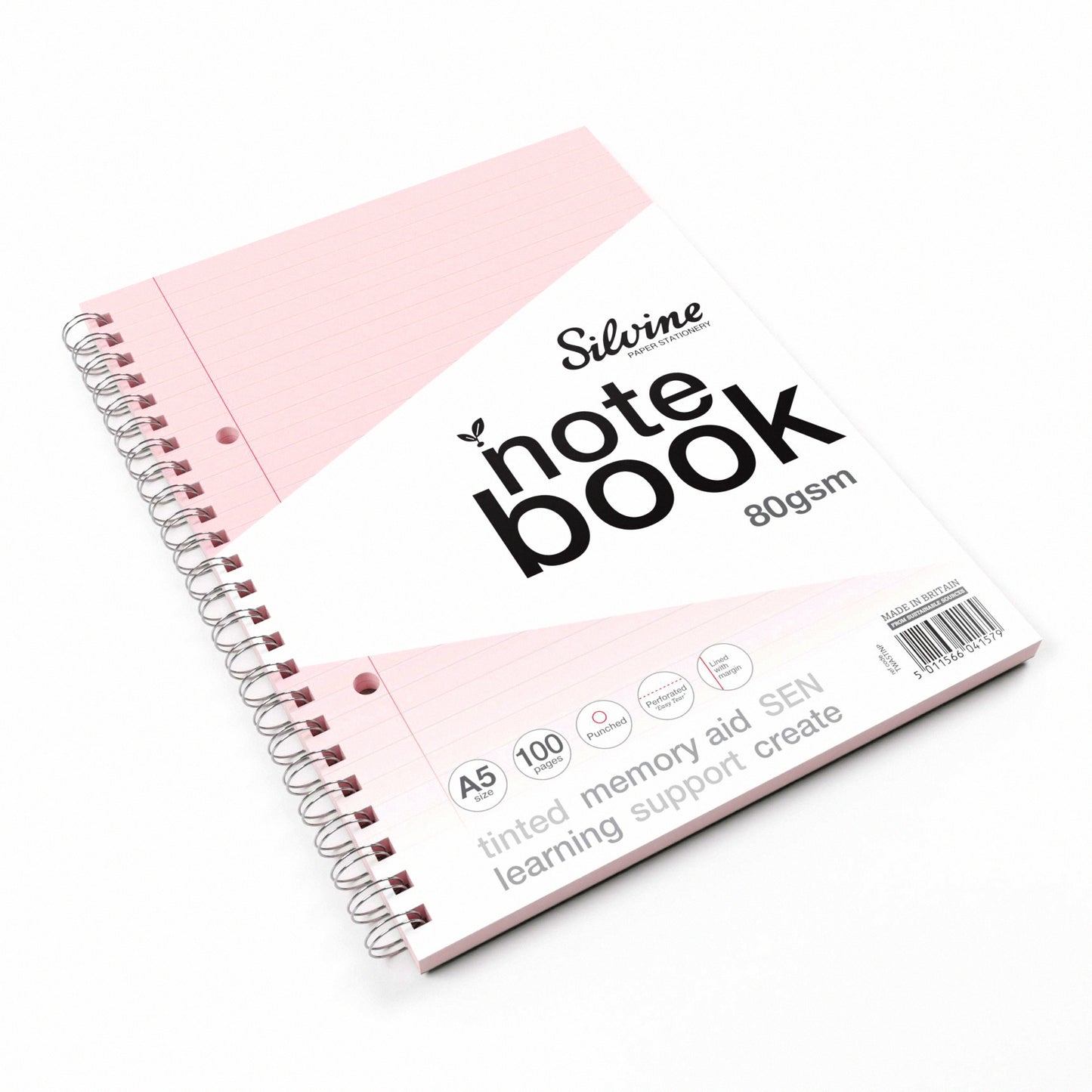A5+ 100 Pages Twin Wire SEN Pink Paper Dyslexia Notebook - Lined with Margin