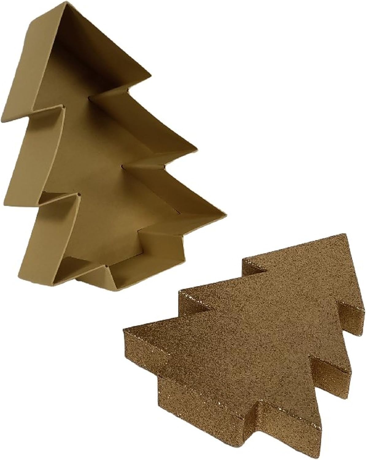 Pack of 3 Assorted Sizes Christmas Tree Shaped Box with Gold Gliter Lid