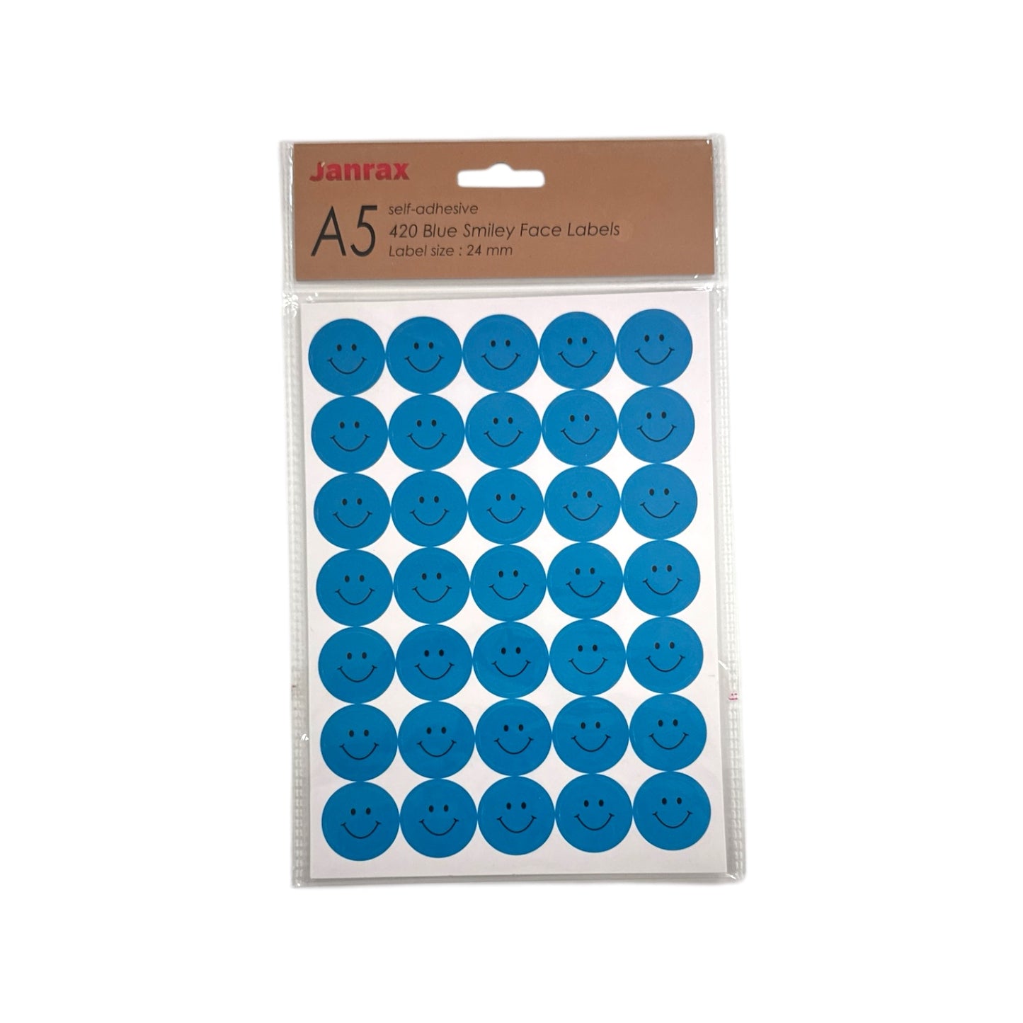 Pack of 420 Blue Smile Face 24mm Self-Adhesive Labels