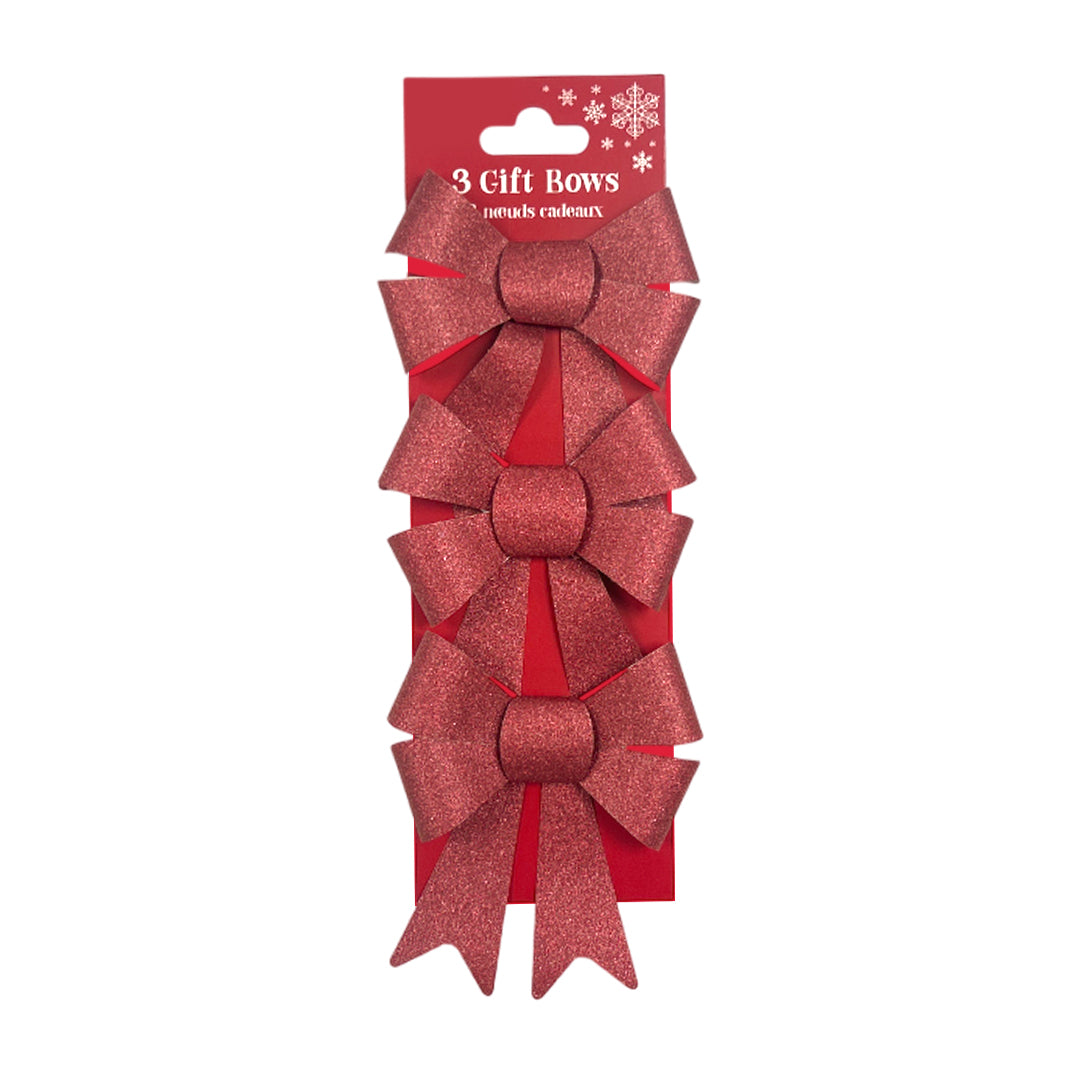 Pack of 3 Christmas Red Present Gift Bows