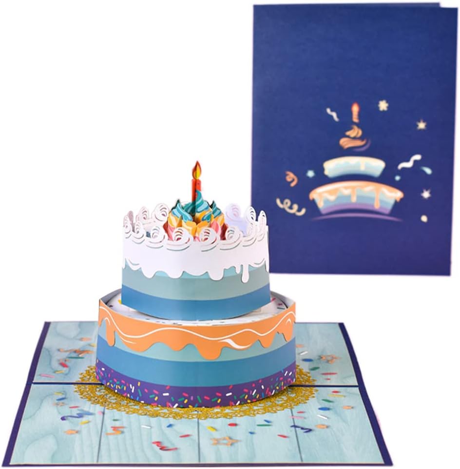 Blue Beautiful Round Cake Design 3D Pop Up Birthday Card