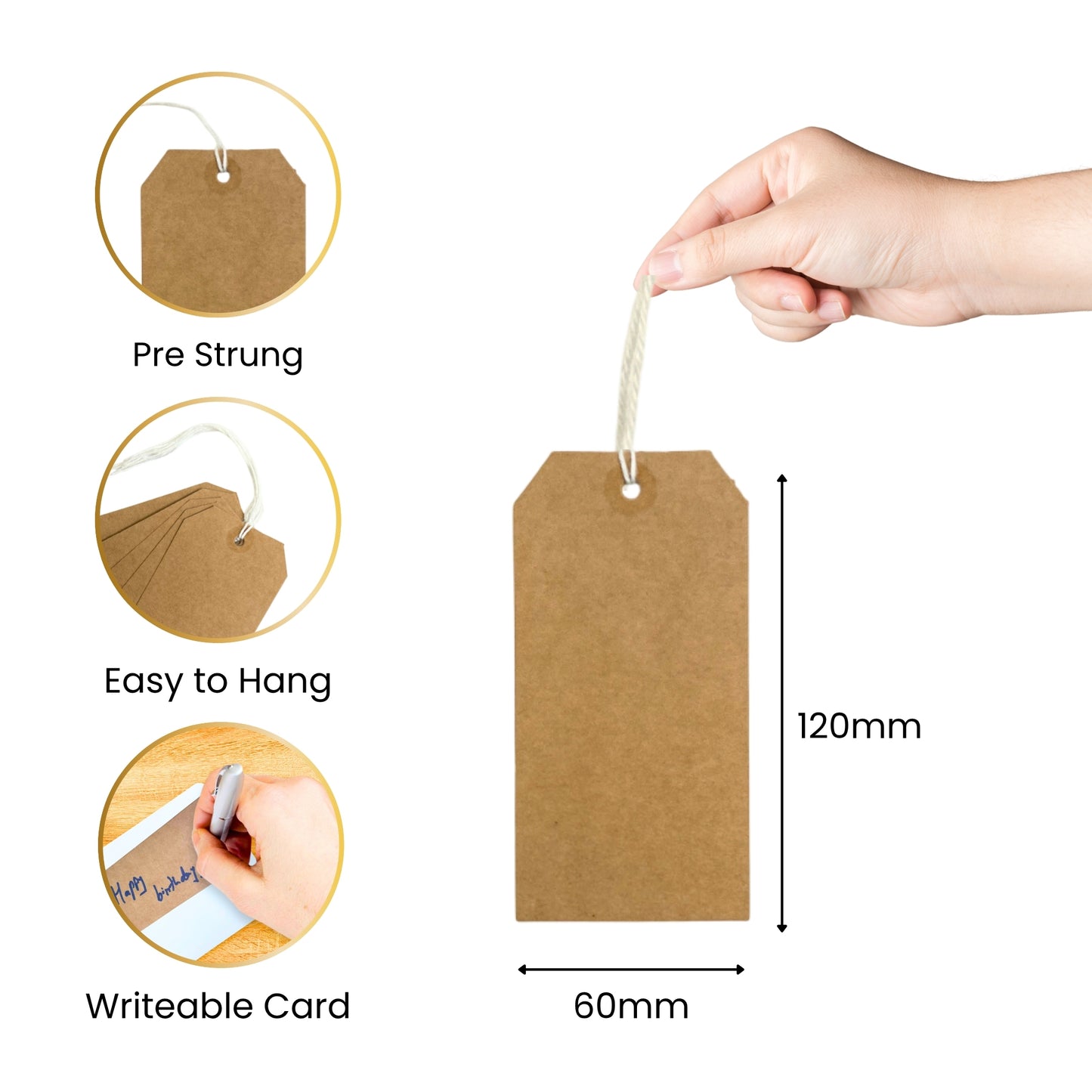 Pack of 120 Brown Strung Tags 60 x 120mm