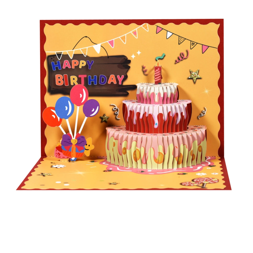 Strawberry Birthday Cake 3D Pop Up Greeting Card