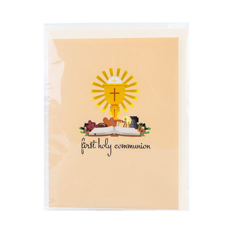 Religious Symbols & Floral First 3D Pop Up Holy Communion Card