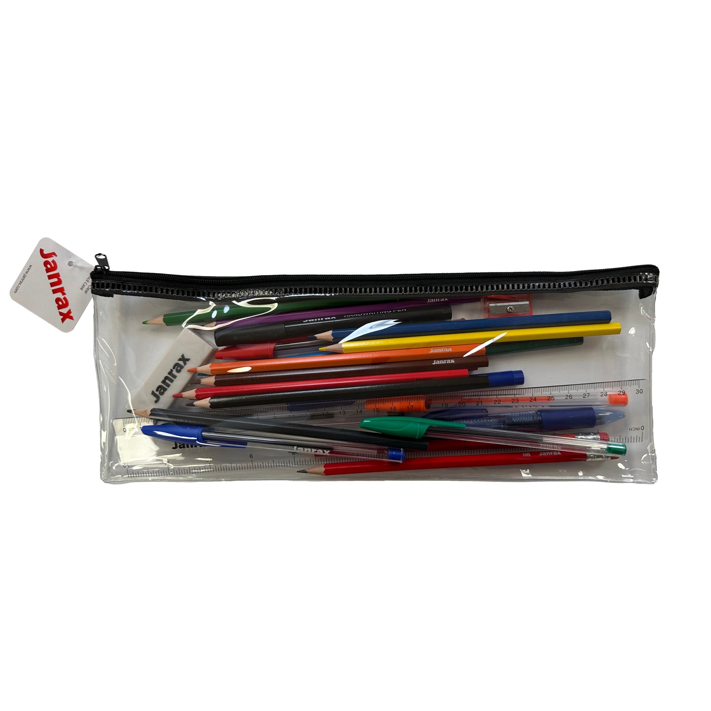 Stationery Filled Red Zip 13x5" Pencil Case with Colouring Pencils