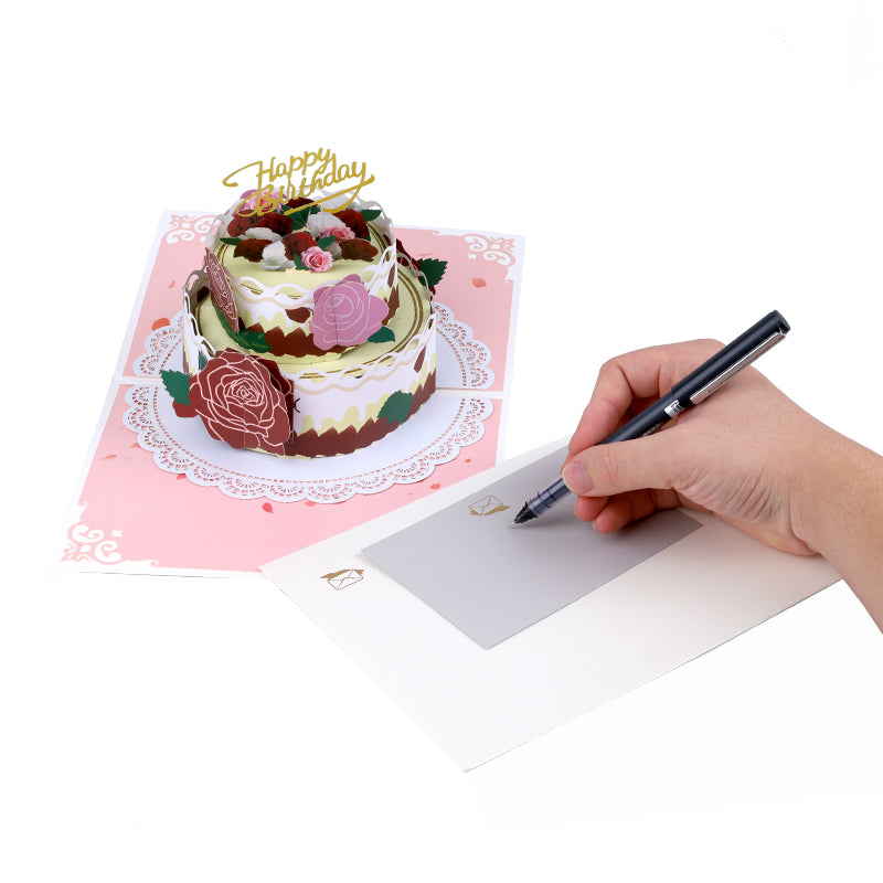 Rosy Layers 3D Birthday Cake Pop Up Card