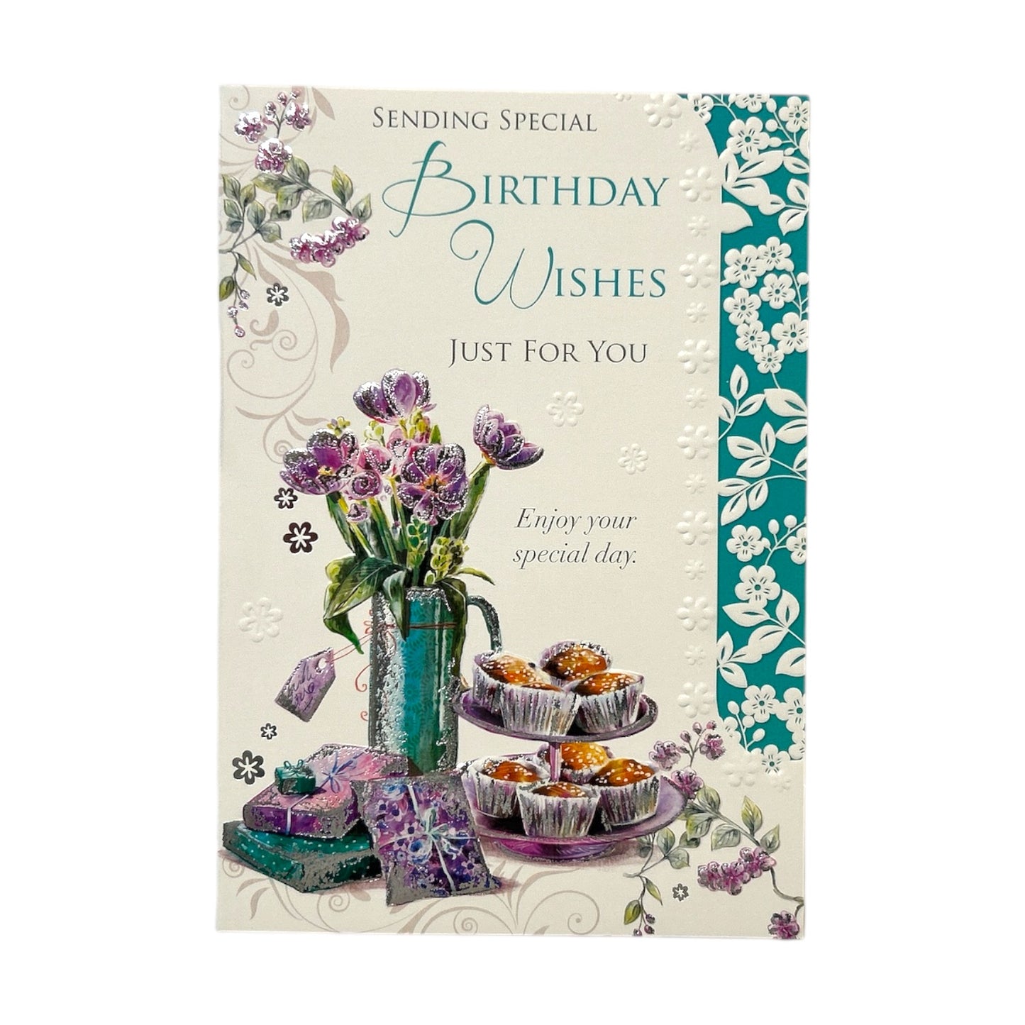 Open Female Celebrity Styled Floral Design Birthday Card