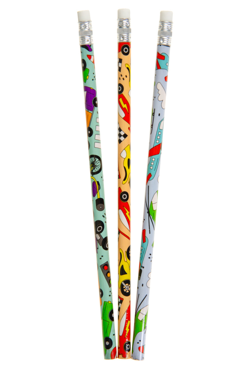 Pack of 12 Vehicles Design Pencils with Eraser
