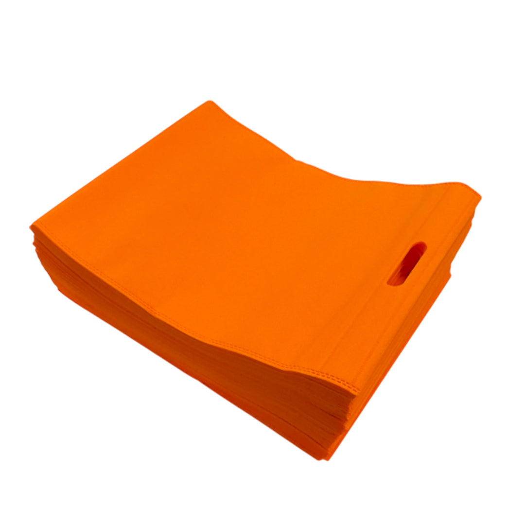 Pack of 100 Orange Coloured 40x30cm Non-Woven Patch Handle Bags