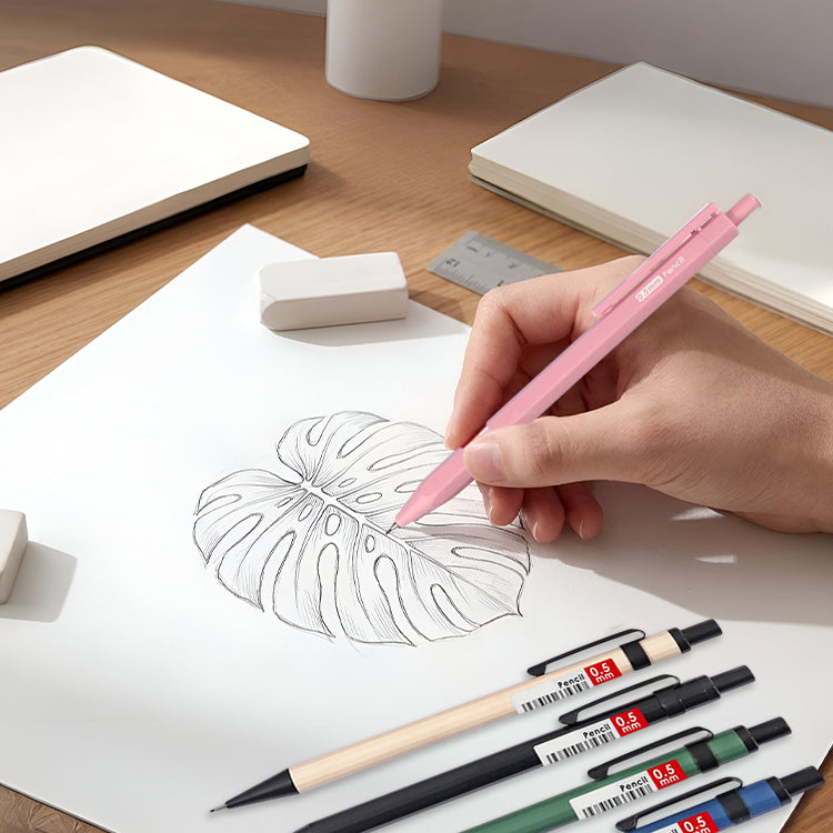 12 Sets of 0.5mm Mechanical Pencil and HB Lead Refills – Hexagonal Grip, Smooth & Precise Writing, Random Colour