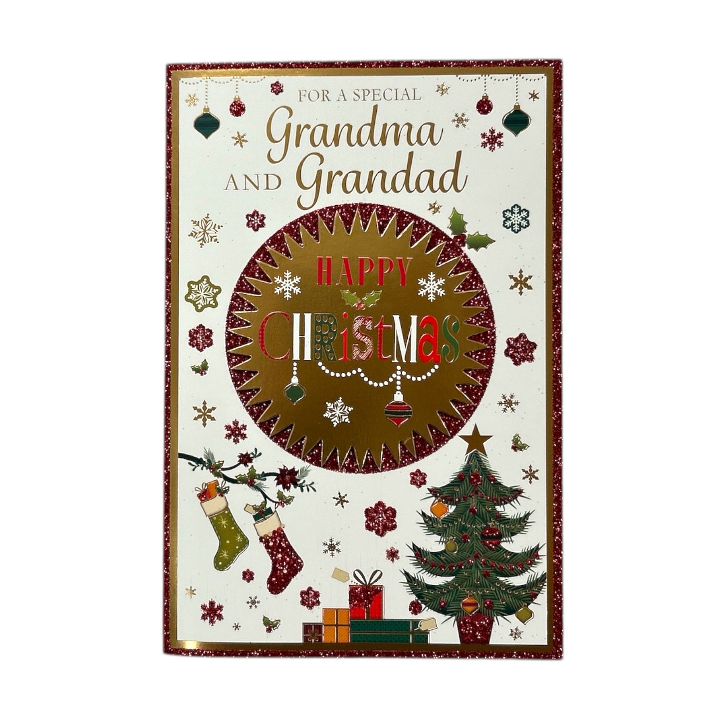 For a Special Grandma and Grandad Xmas Tree Design Foil and Glitter Finished Christmas Card