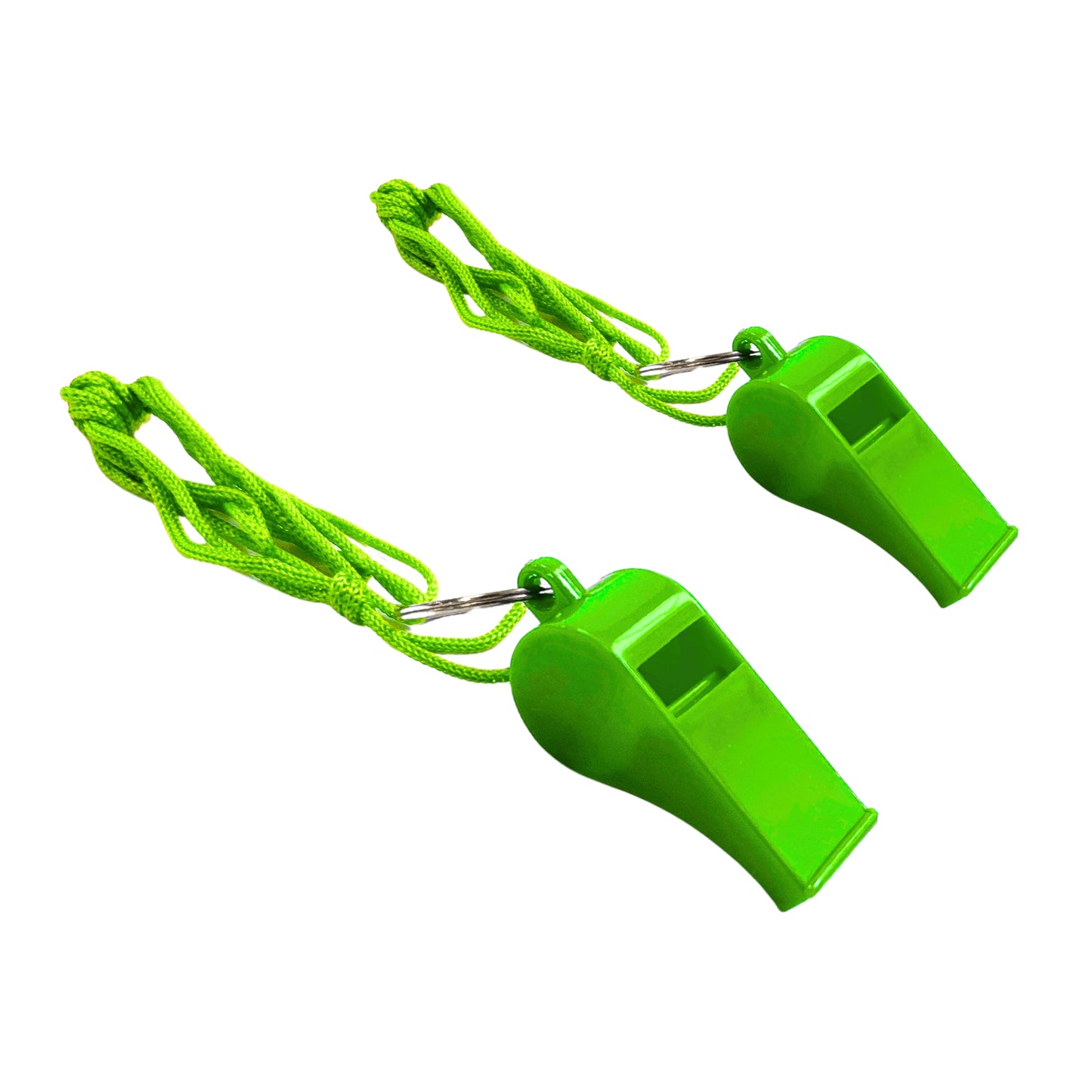 Pack of 50 Green Plastic Whistles with Lanyard Neck Cord