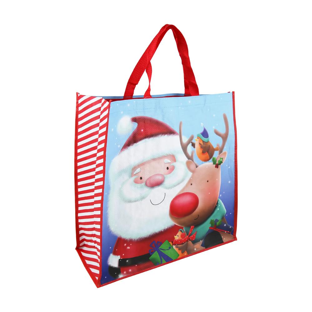 Santa & Reindeer Jumbo Square PP Woven Christmas Gift Bag