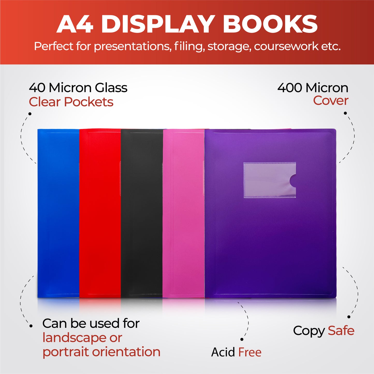 A4 Pink Flexible Cover 60 Pocket Display Book