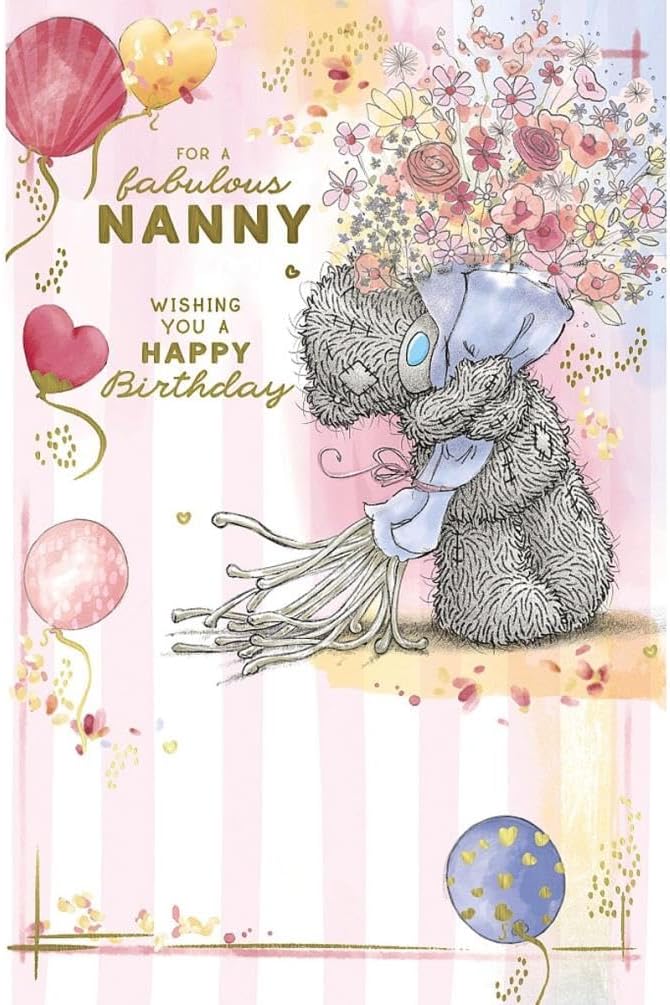 Bear Holding Bouquet Fabulous Nanny Birthday Card