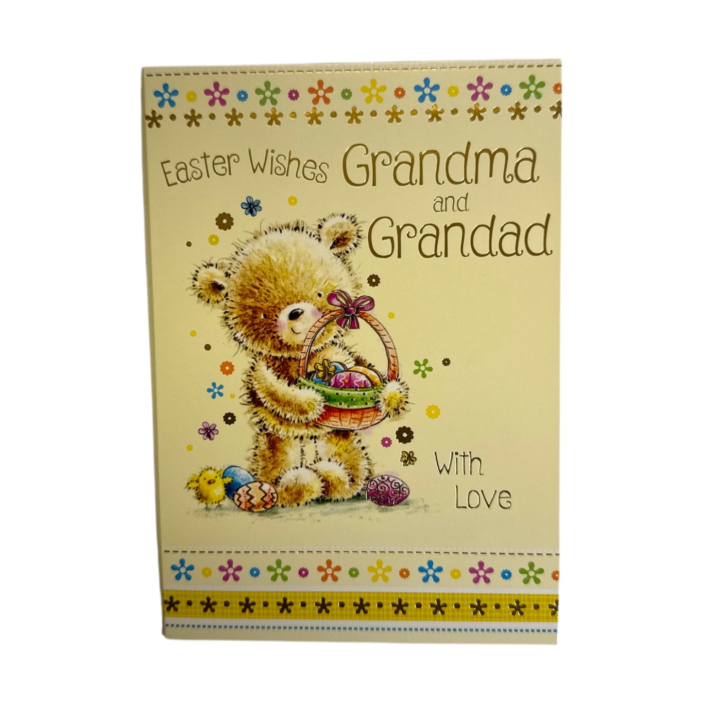 For Grandma And Grandad Teddy Holding Egg Basket Design Easter Card