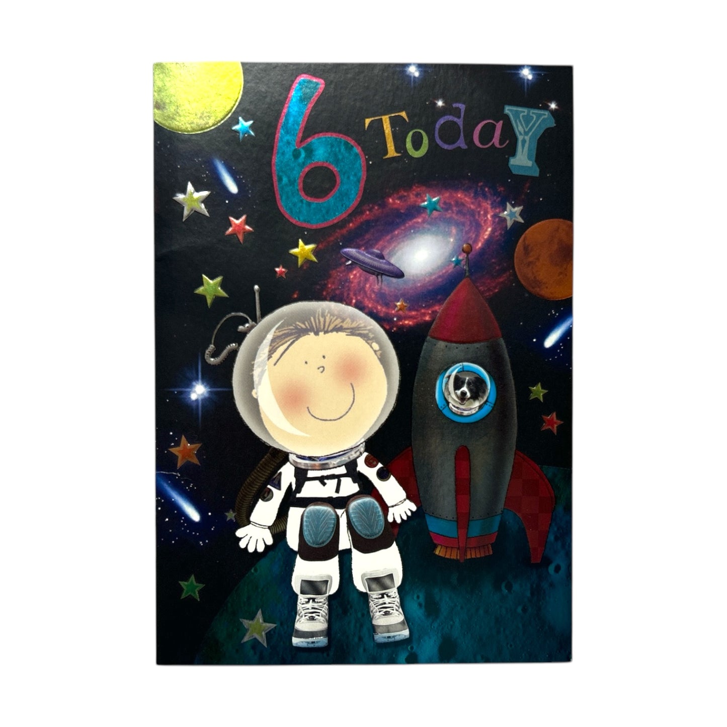 Age 6 Male Juvenile Space Scene Birthday Card
