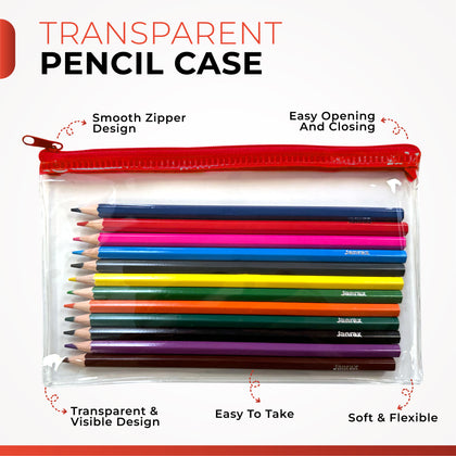 Pack of 12 Colouring Pencils in Blue Zip Clear Pencil Case