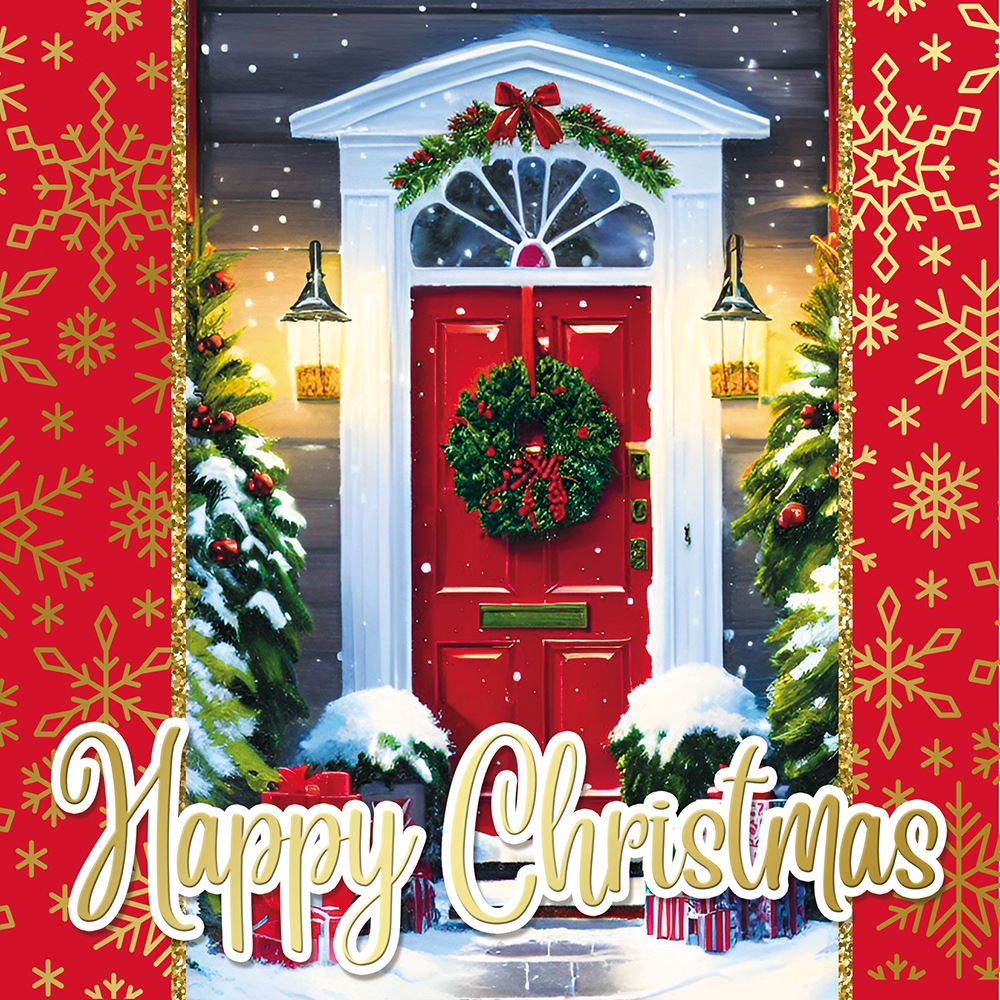 Pack of 10 Festive Door Scenes Christmas Boxed Cards