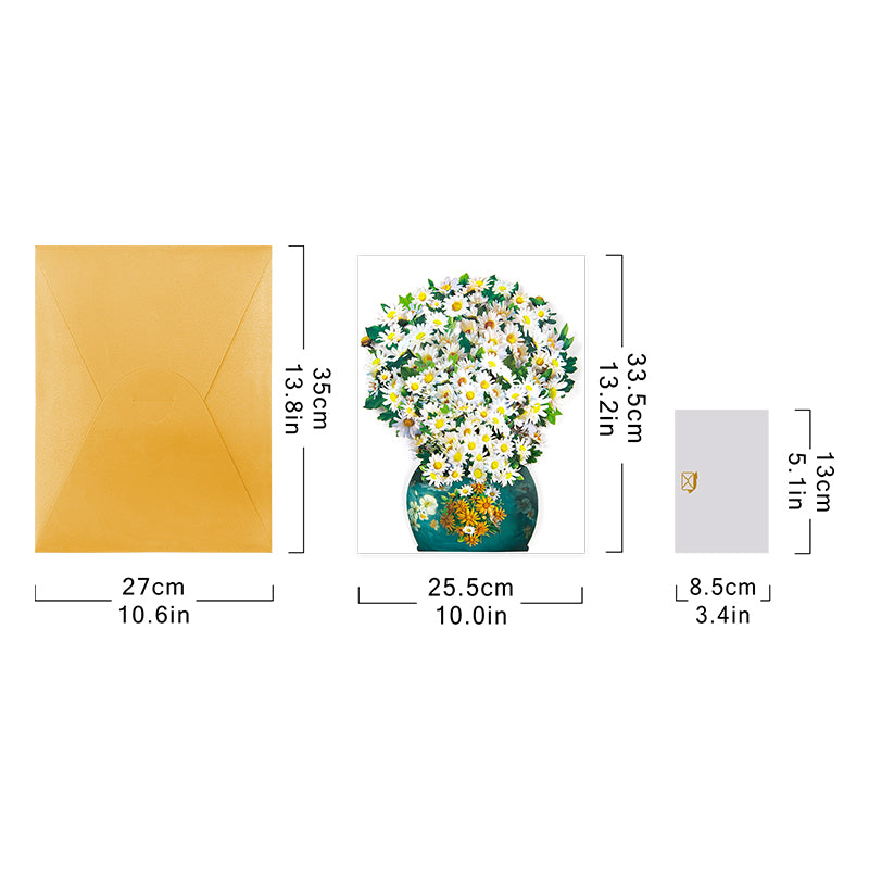 Golden Bloom White Daisy 3D Pop Up Vase Greeting Card