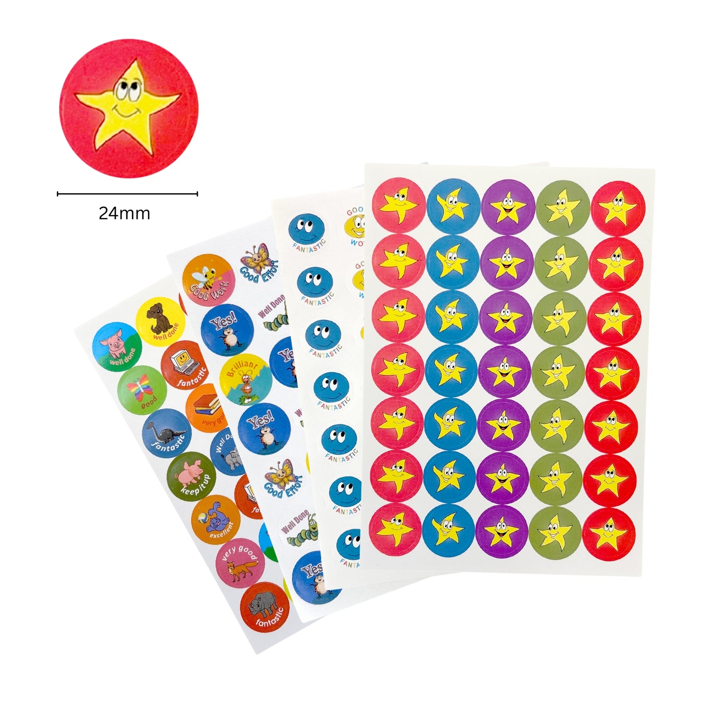 Pack of 5040 Motivational Assorted Merit Award Face 24mm Self-Adhesive Labels