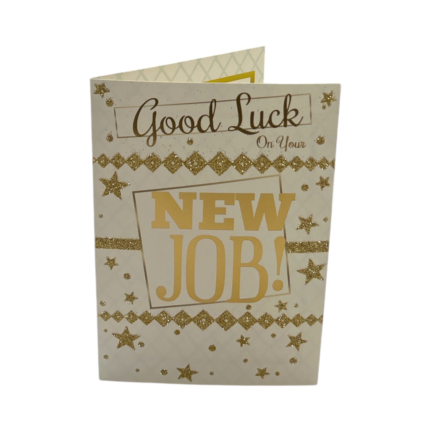Welsh New Job Good Luck Card, Yellow Stars, Padded Star Embellished