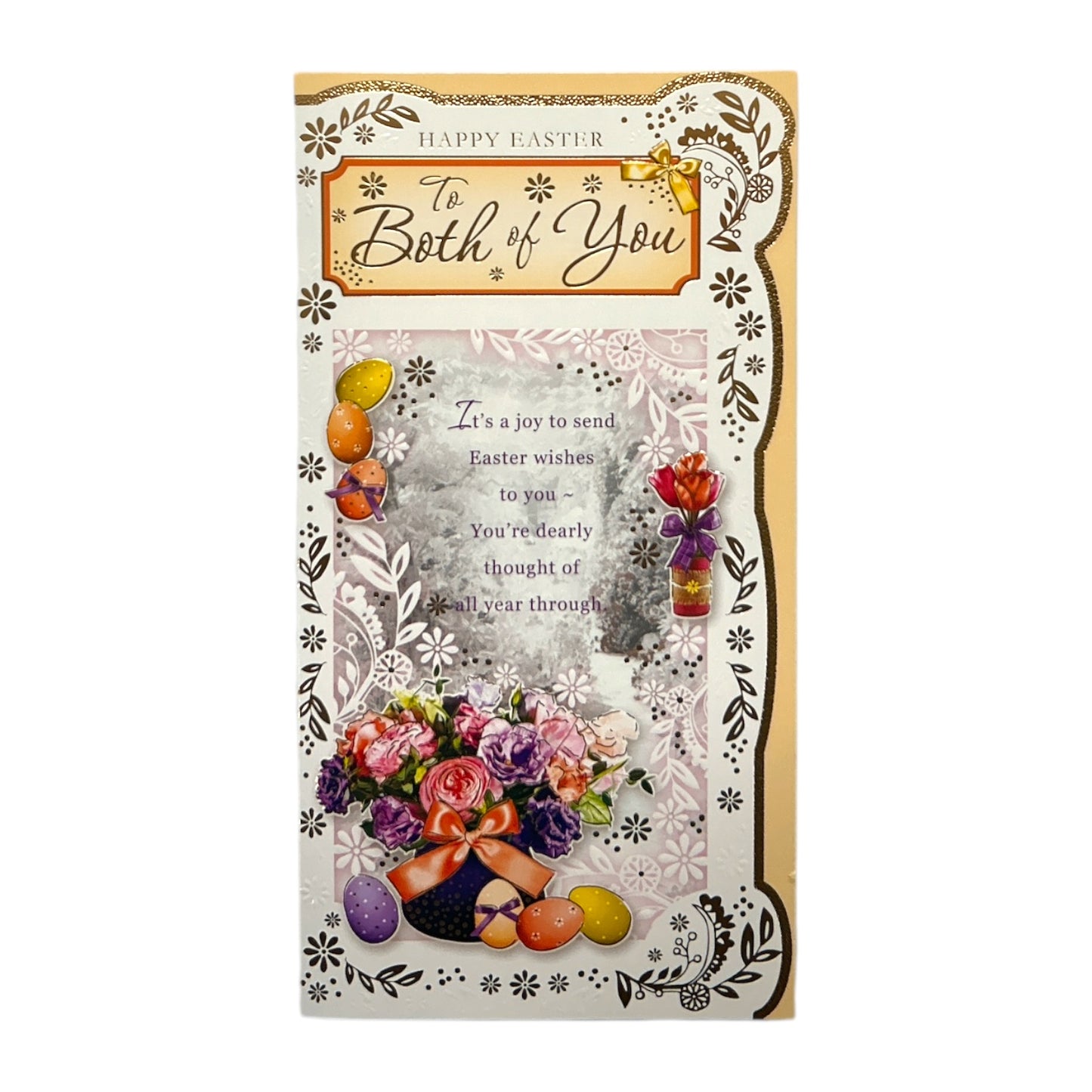 To Both Of You Flower Pot and Colourful Eggs Design Easter Card