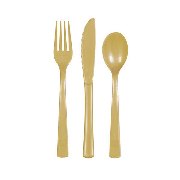 Pack of 18 Christmas Gold Solid Assorted Plastic Cutlery