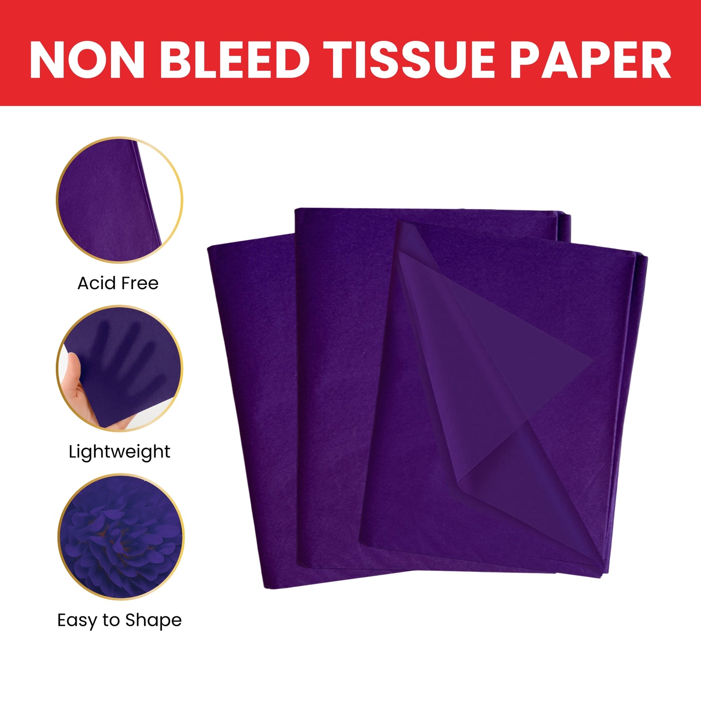Pack of 180 Purple Acid Free 50 x 70cm Tissue Paper Sheets