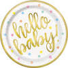 Pack of 8 "Hello Baby" Gold Baby Shower Round 9" Dinner Plates
