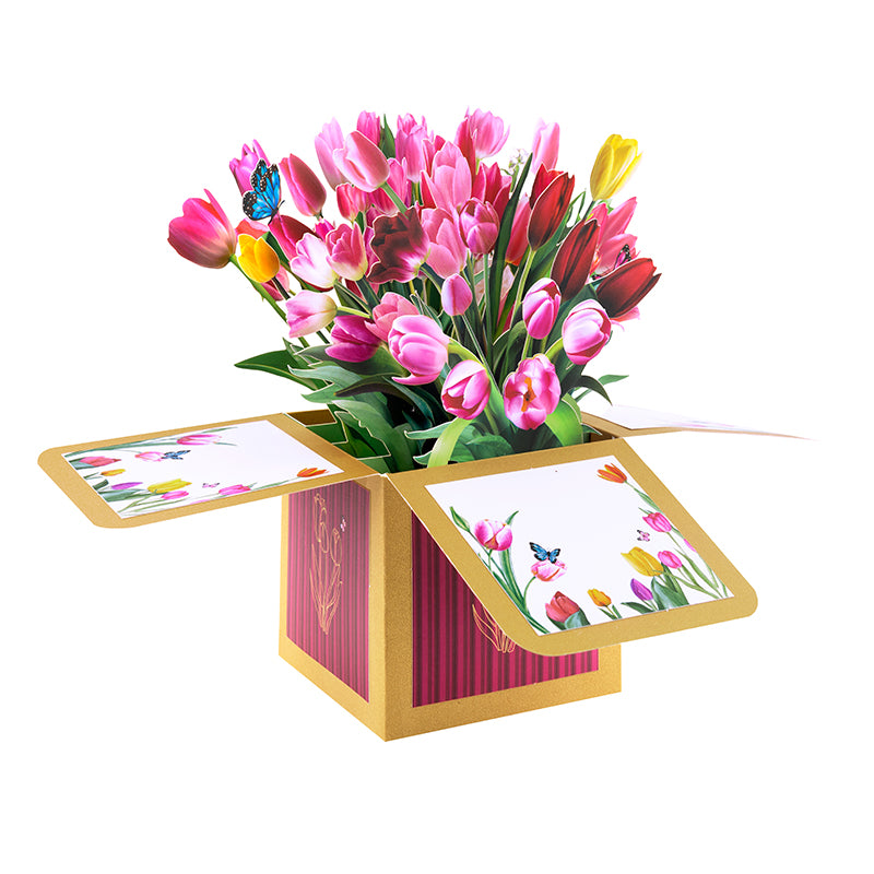 Tulip Beige 3D Pop Up Birthday Box Card - Spring Mother's Day Birthday Mum