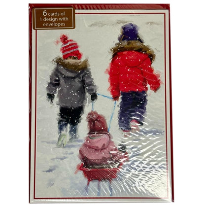Pack of 6 'Children In The Snow' Design Christmas Cards