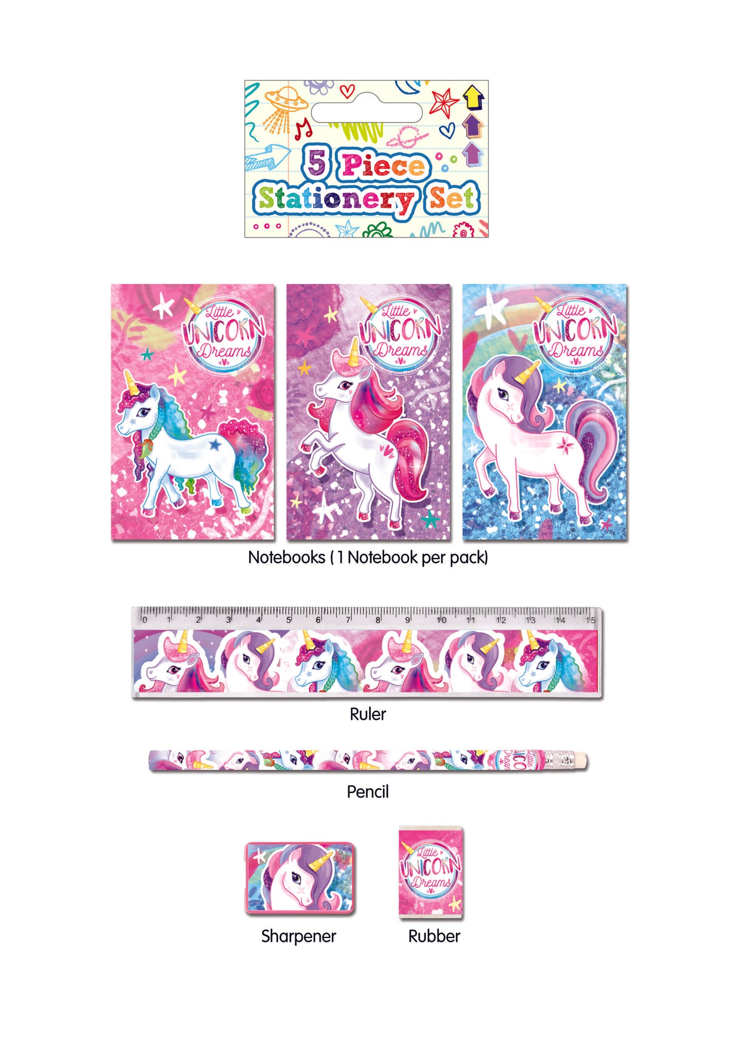 Pack of 24 Unicorn Stationery 5 Pieces Sets