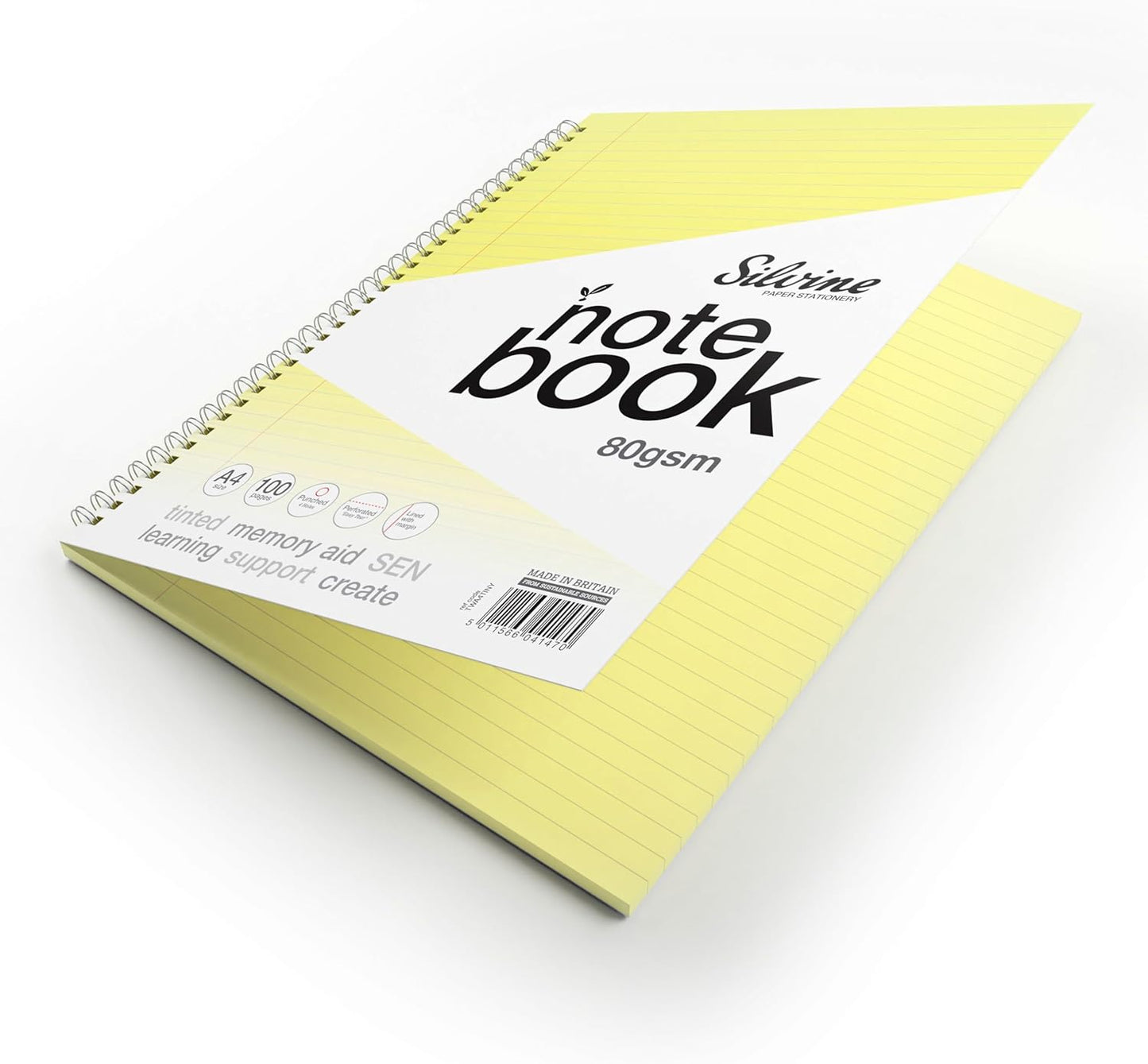 A4+ 100 Pages Twin Wire SEN Yellow Paper Dyslexia Notebook - Lined with Margin