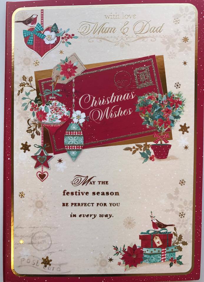 Lovely Verse Gold Glitter & Foil Quality Both Of You Christmas New Card - MUM & DAD