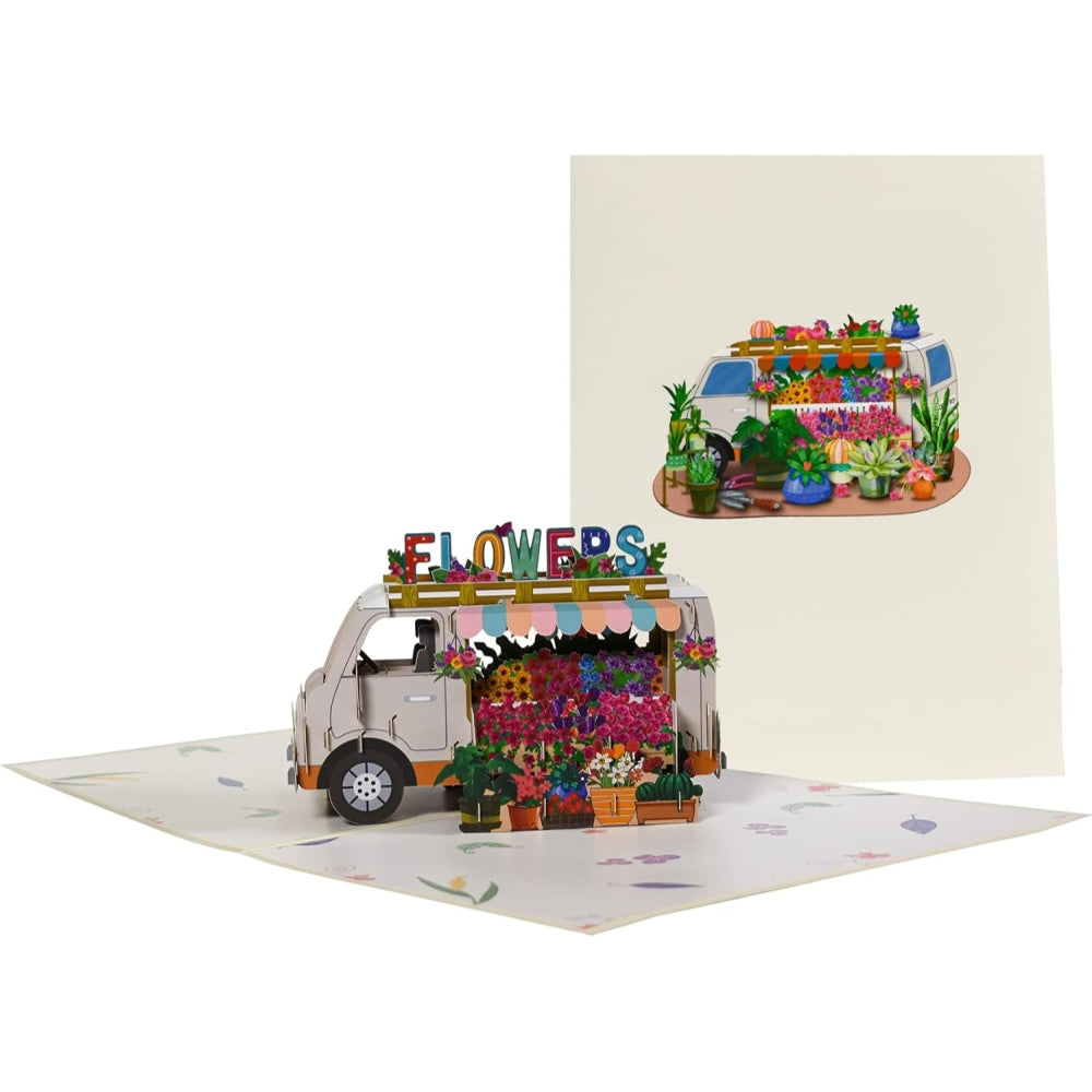 Truck Overflowing With Colorful Flowers 3D Pop Up Greeting Card
