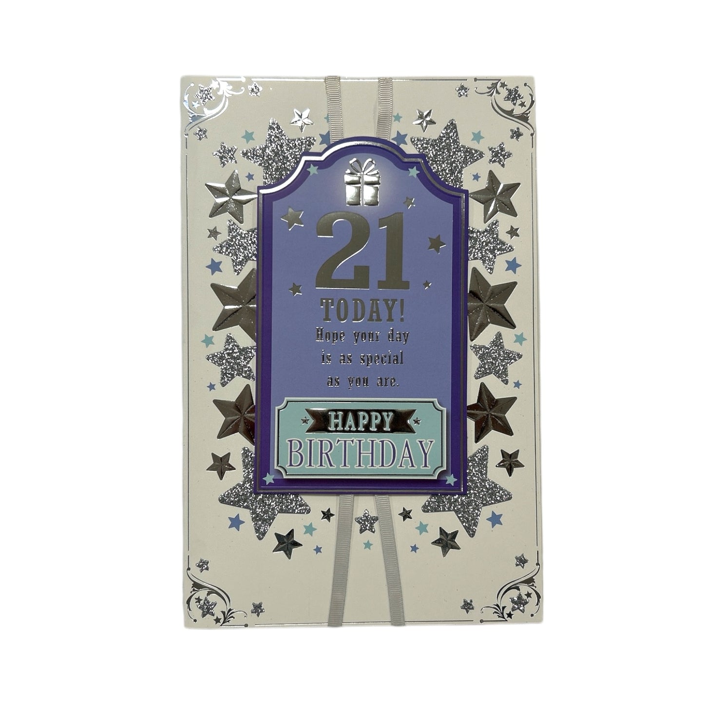Age 21 Male Silver Stars Birthday Card