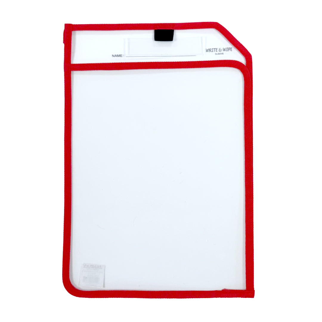 Pack of 8 Red Edge Clear Dry Erase Write and Wipe Reusable Sleeve Pockets