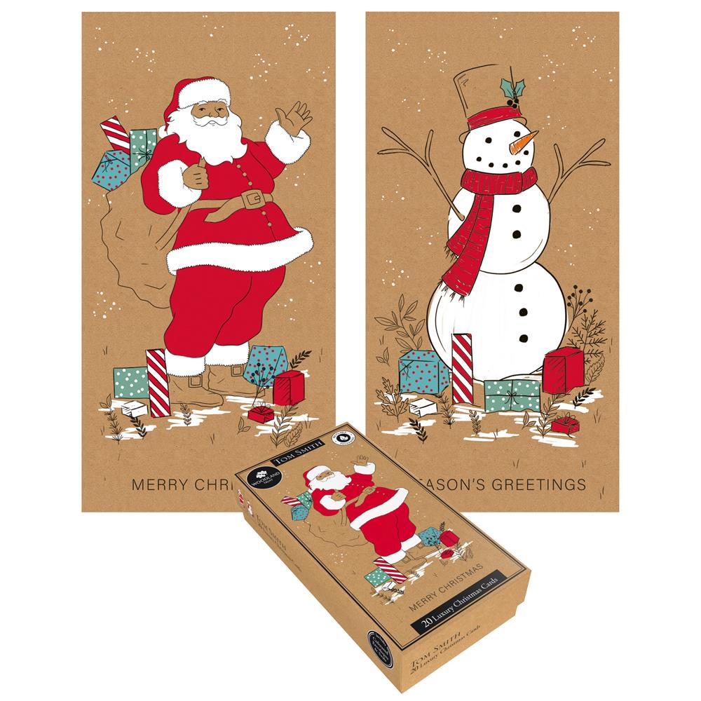 Pack of 20 Luxury Slim Santa and Snowman Design Christmas Cards